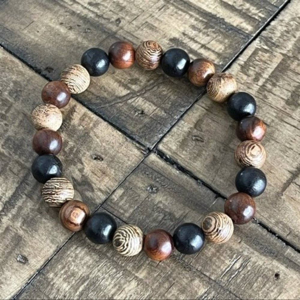 8mm Mixed Wood Bead Stretch Bracelet - Picture 2 of 3
